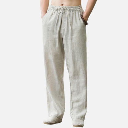 Pantalones Holgados de Lino para Hombre - Pantalones de Mezcla de Algodón y Lino Transpirables