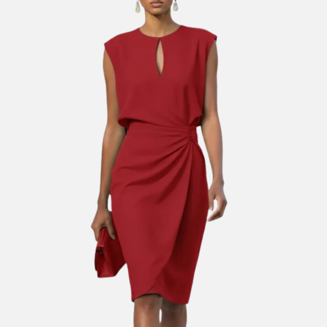 Remedios | Vestido midi fruncido con escote tipo ojo de cerradura para mujer