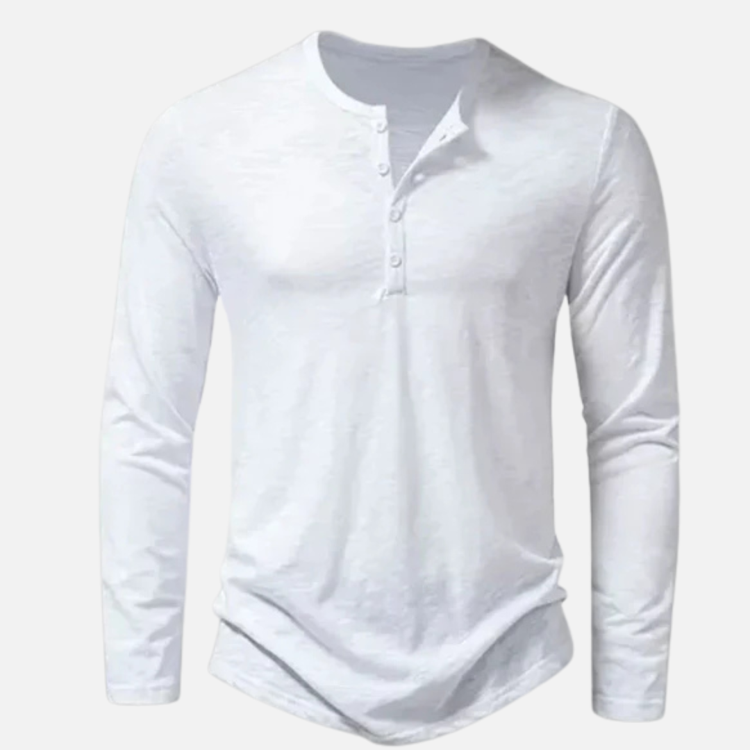 Camisa Henley de manga larga para hombre | Tapeta de botones de corte ajustado