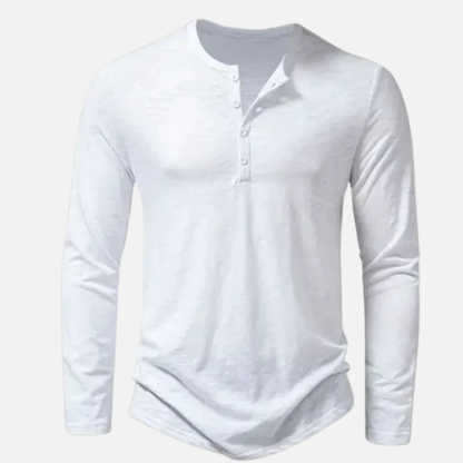 Camisa Henley de manga larga para hombre | Tapeta de botones de corte ajustado