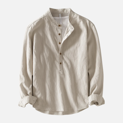 Camisa Henley de lino transpirable de manga larga para hombre