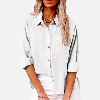 Women's Oversized Linen Shirt | Long Sleeve Button-Down Casual Blouse
