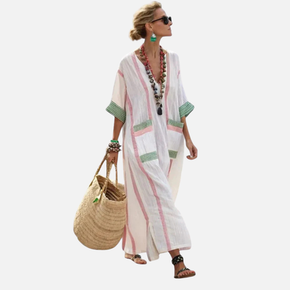 Vestido transpirable de lino a rayas para mujer