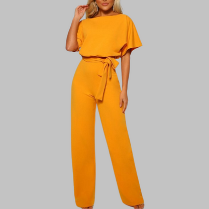 Women's Wide Leg Jumpsuit with Batwing Sleeves and Tie Waist