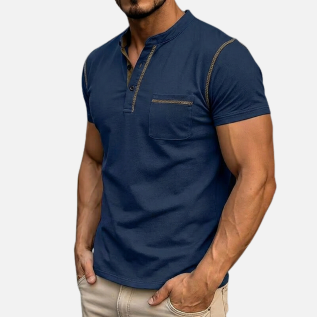 Men's Slim Fit Henley Polo Shirt | Short Sleeve
