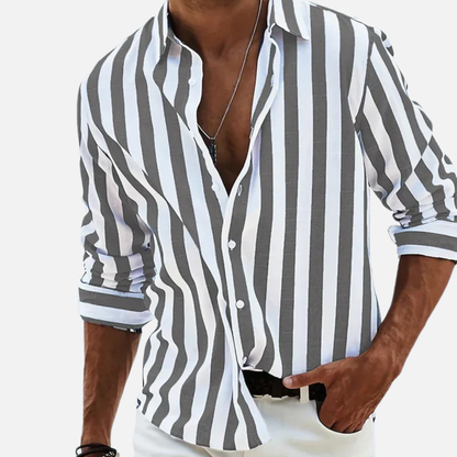 Camisa de manga larga de rayas para hombre | Camisa casual de playa con botones