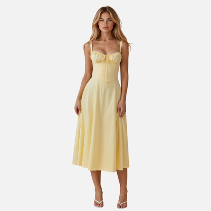 Women's Formal Corset Midi Dress | Spaghetti Strap Sweetheart