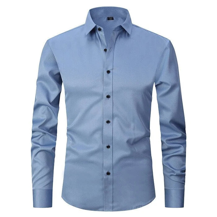 Men's Button-Up Shirt – Long Sleeve, Stretch, Wrinkle-Resistant