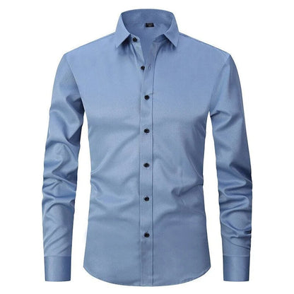 Men's Button-Up Shirt – Long Sleeve, Stretch, Wrinkle-Resistant