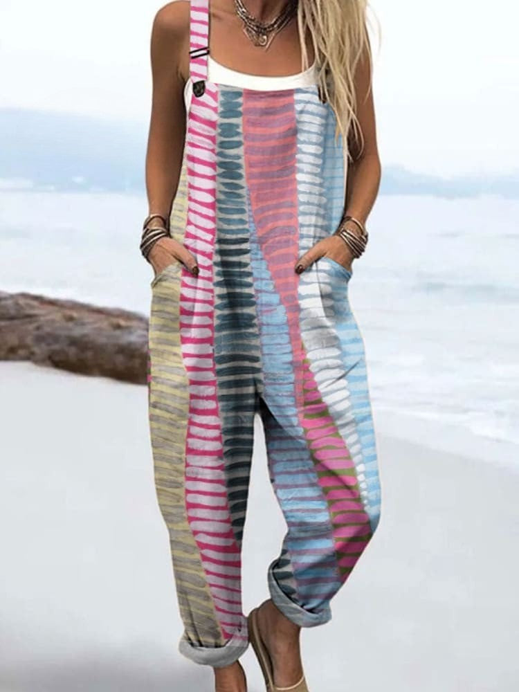 Women's Printed Dungarees with Front Pockets
