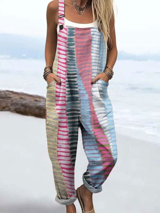 Women's Printed Dungarees with Front Pockets