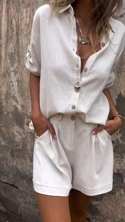 Women's Button-Down Shirt and Shorts Two-Piece Set