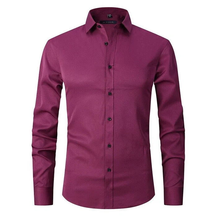 Men's Button-Up Shirt – Long Sleeve, Stretch, Wrinkle-Resistant