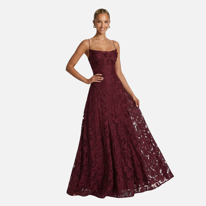 Elegante Vestido de Noche Largo de Encaje con Tirantes Delgados - Vestido de Novia Largo