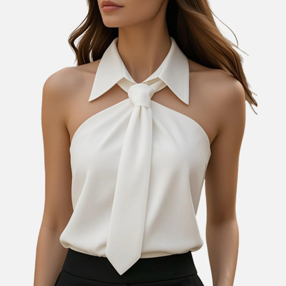 Women's Sleeveless Halter Tie-Neck Top | Bow Knot Backless Satin Chiffon Blouse