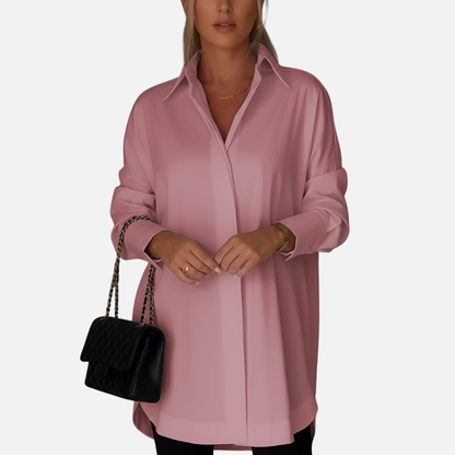 Camisa tipo túnica extragrande abotonada para mujer