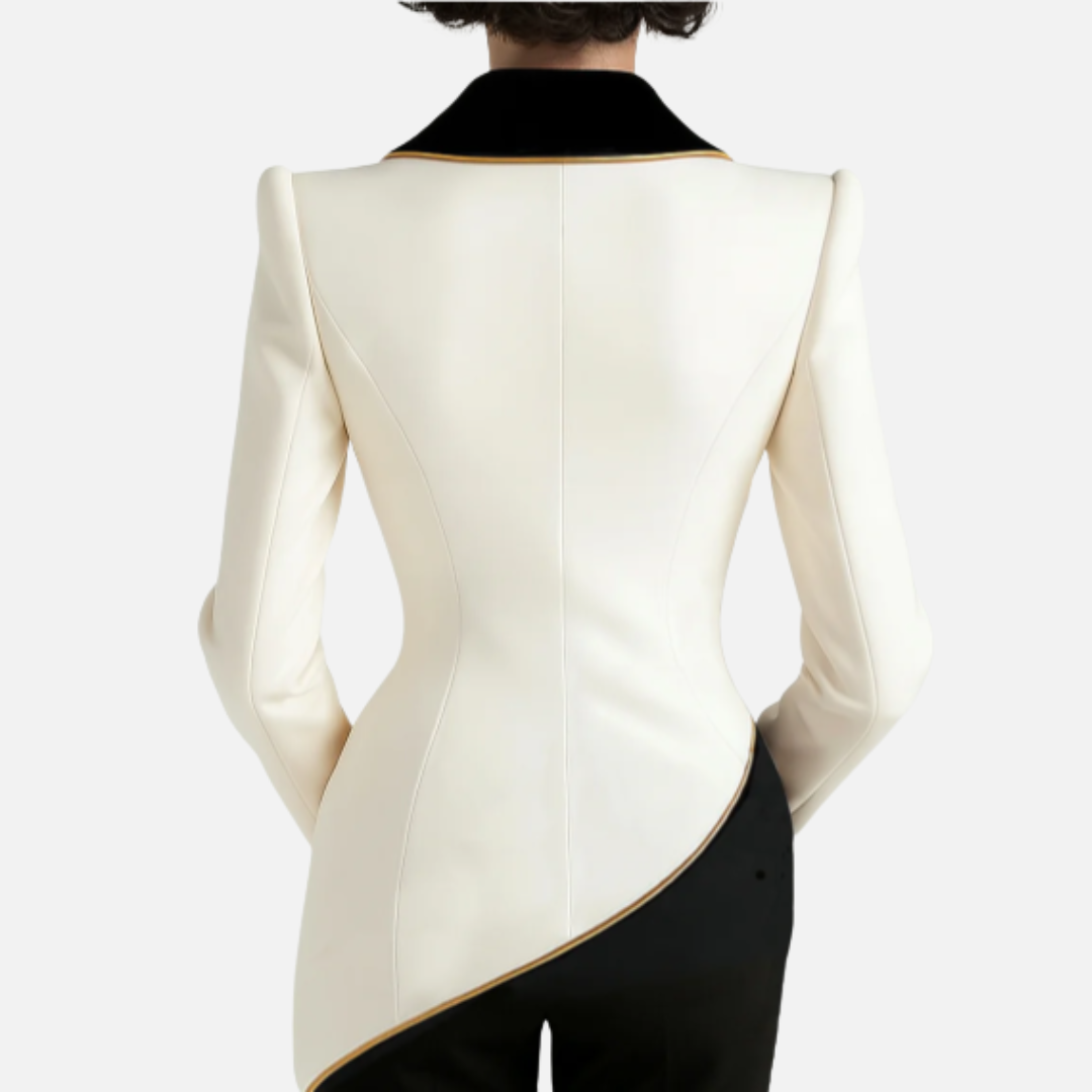 Chaqueta de traje para mujer en blanco y negro | Blazer entallado con cuello chal a medida