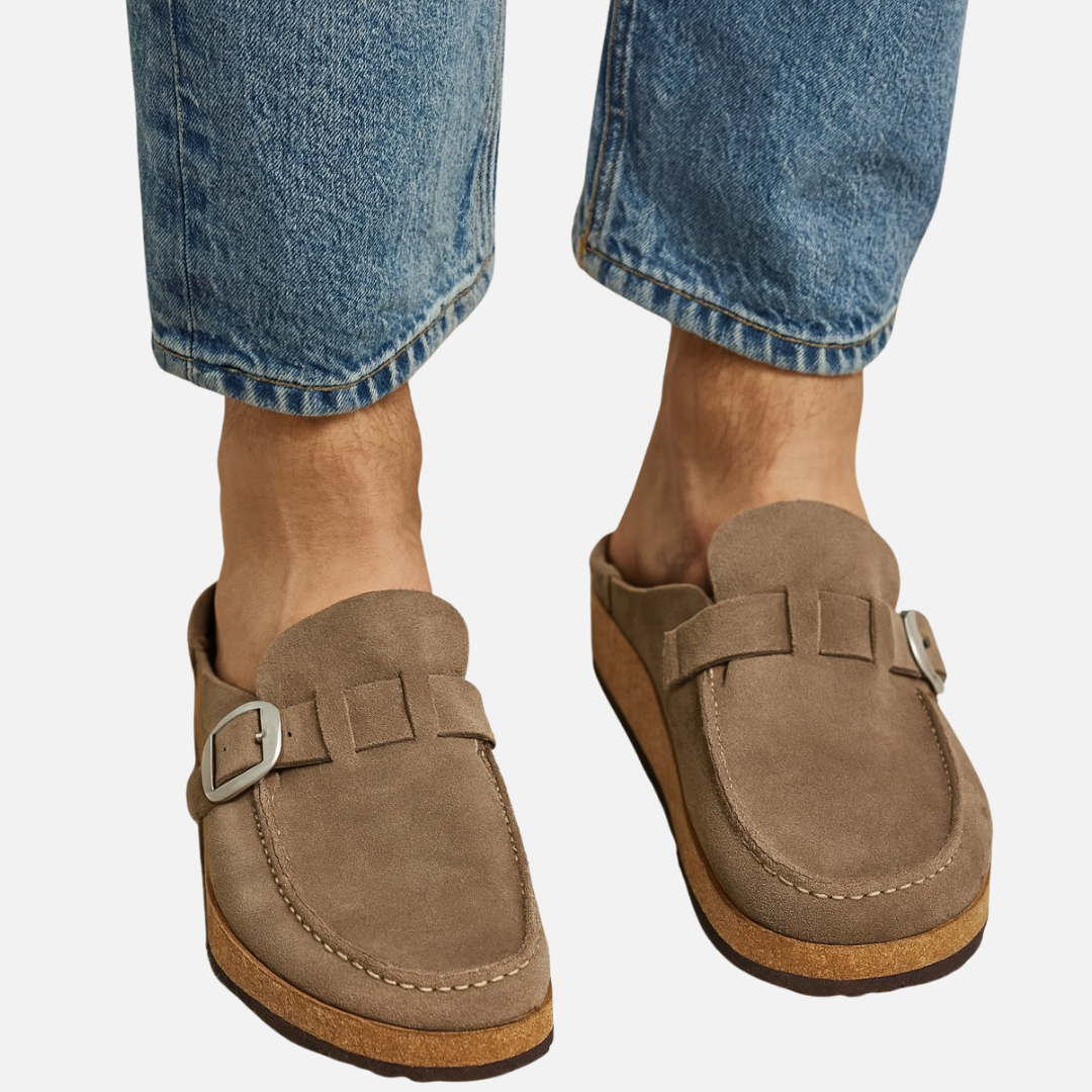 Mules de ante para hombre con hebilla - Sandalias cerradas