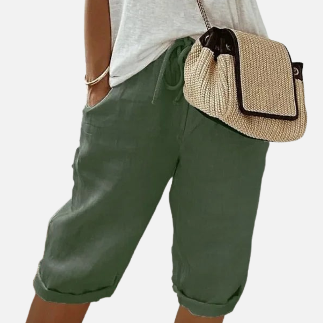 Pantalones cortos de lino tipo cropped para mujer