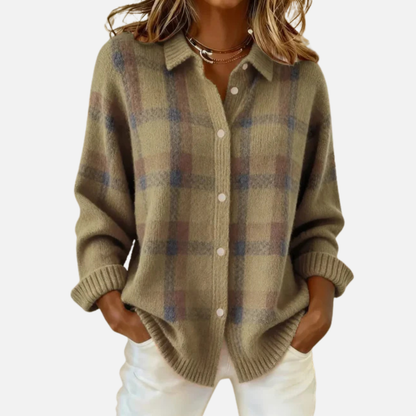 Melissa | Camisa a cuadros de mujer con botones, manga larga, estilo extragrande