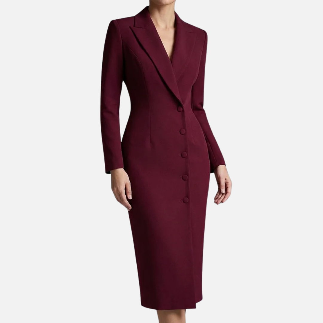 Women's Tailored Blazer Midi Dress | Single Button V-Neck Long Sleeve Work Dress