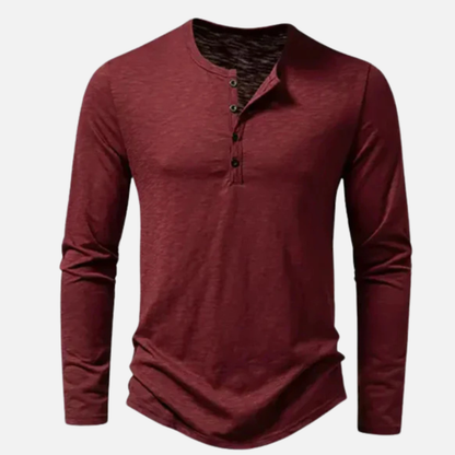 Camisa Henley de manga larga para hombre | Tapeta de botones de corte ajustado