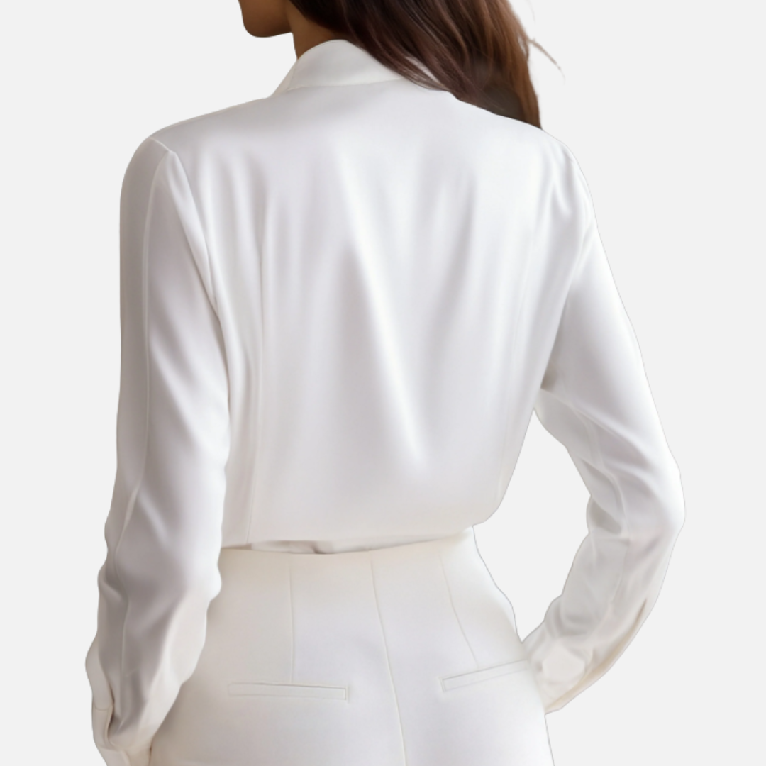 Blusa de lino blanca para mujer | Cuello mandarín