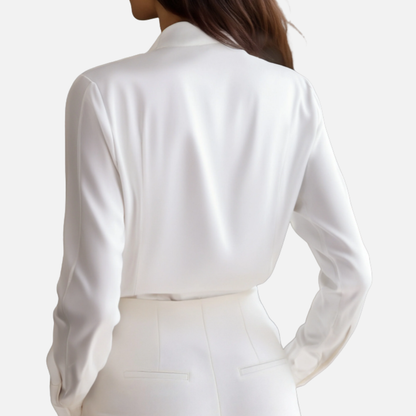 Blusa de lino blanca para mujer | Cuello mandarín
