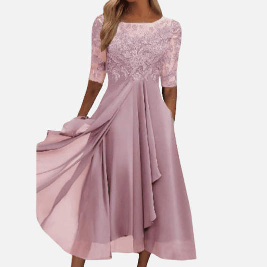 Women's Formal Lace Chiffon Midi Dress | Elegant Wedding Guest
