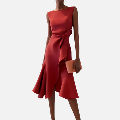 Vestido Midi de Cóctel Elegante con Volantes para Mujer