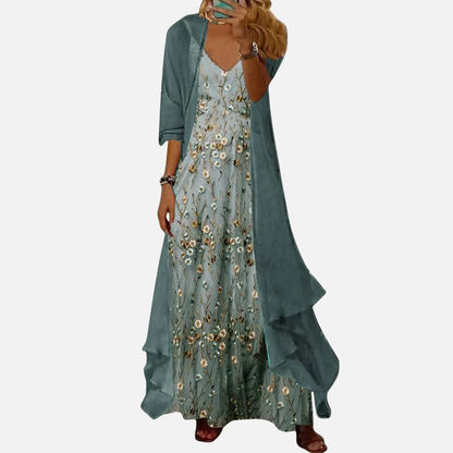 Conjunto de dos piezas de vestido maxi floral para mujer