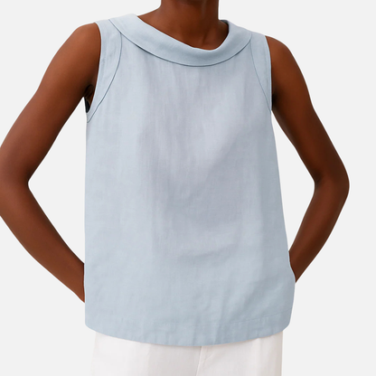 Camisa sin mangas de lino con escote de barco para mujer