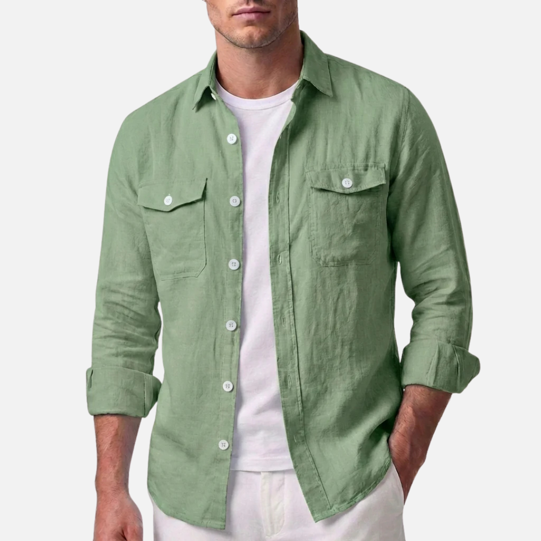 Camisa Casual de Hombre de Manga Larga con Botones