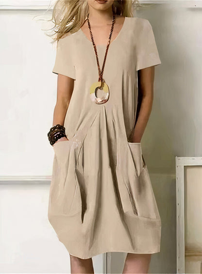 Women's Short Sleeve Midi Dress with Pockets