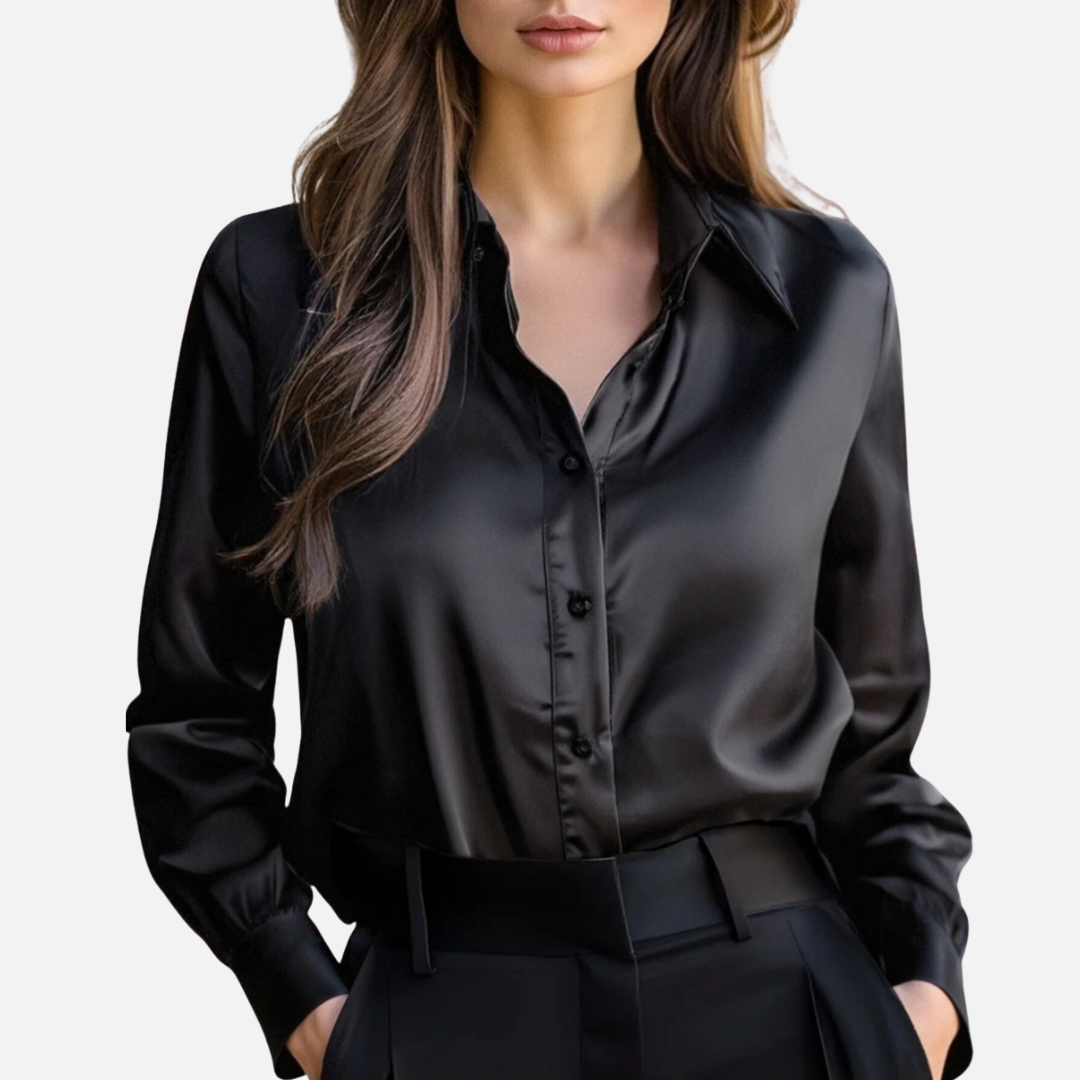 Blusa Elegante de Satén para Mujer | Seda con Botones de Manga Larga