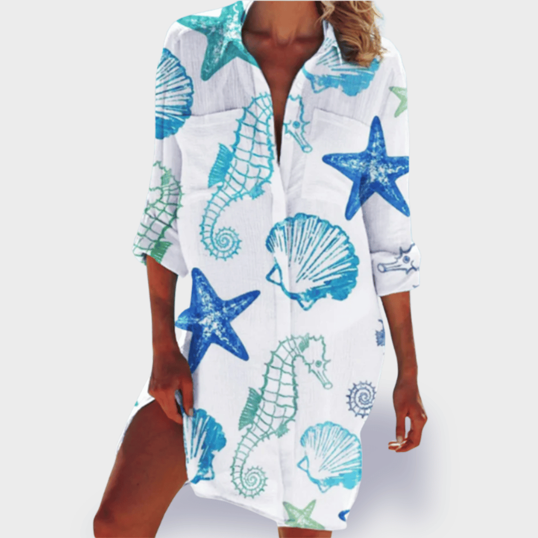 Women's Tie-Dye Shirt Dress with Button Front