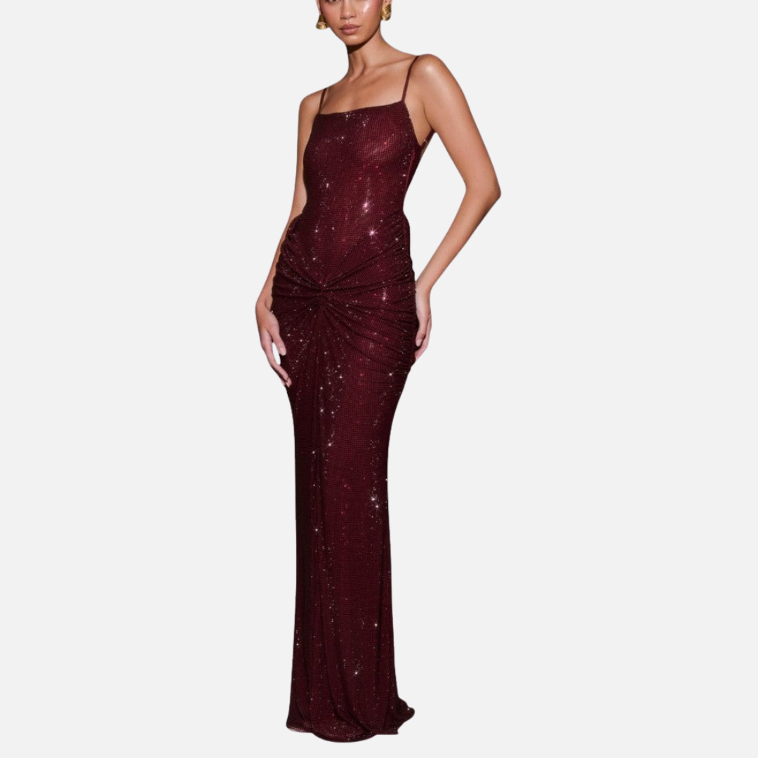 Vestido largo de noche formal con lentejuelas para mujer | Vestido de noche brillante sin espalda con tirantes finos