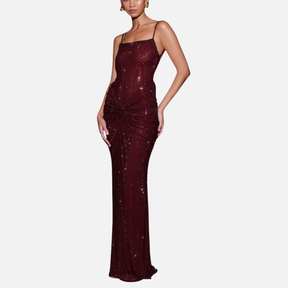 Vestido largo de noche formal con lentejuelas para mujer | Vestido de noche brillante sin espalda con tirantes finos