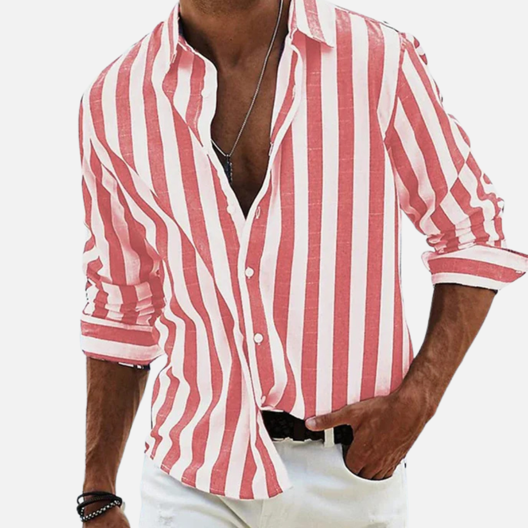 Camisa de manga larga de rayas para hombre | Camisa casual de playa con botones