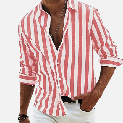 Camisa de manga larga de rayas para hombre | Camisa casual de playa con botones