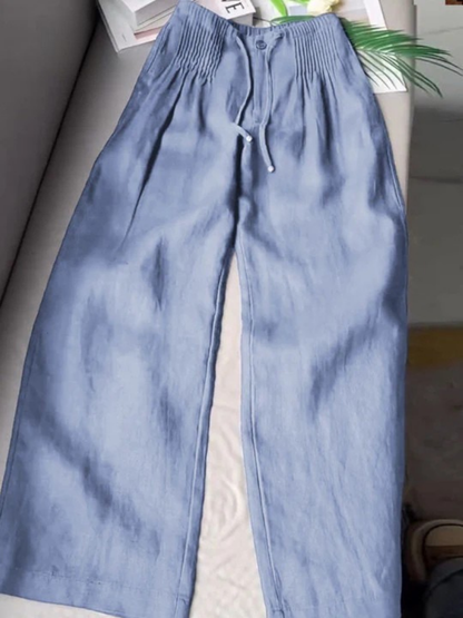 Women's High-Rise Wide-Leg Pants with Drawstring Waist