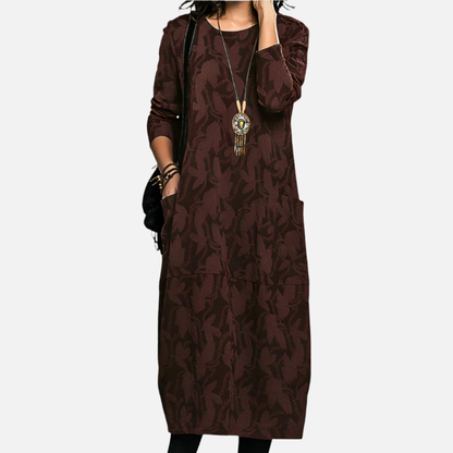 Maxivestido jacquard de manga larga para mujer | Estampado abstracto extragrande