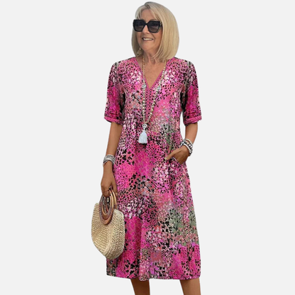 Vestido midi bohemio con cuello en V y estampado para mujer