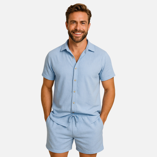 Men's Linen Matching Set | Short Sleeve Shirt and Shorts Summer Co-ord Set