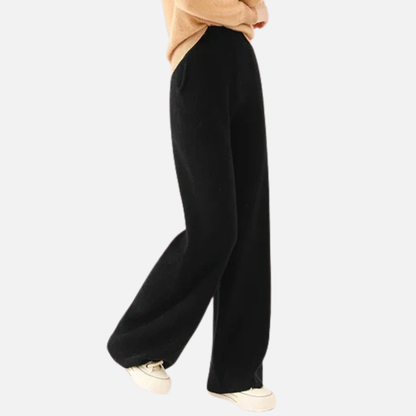 Pantalones de punto de pernera ancha para mujer | Pantalones de chándal acanalados con cintura elástica