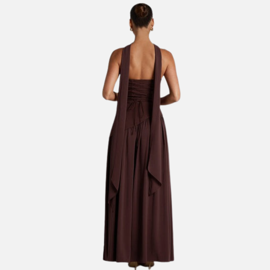 Maxivestido de chifón sin tirantes para mujer
