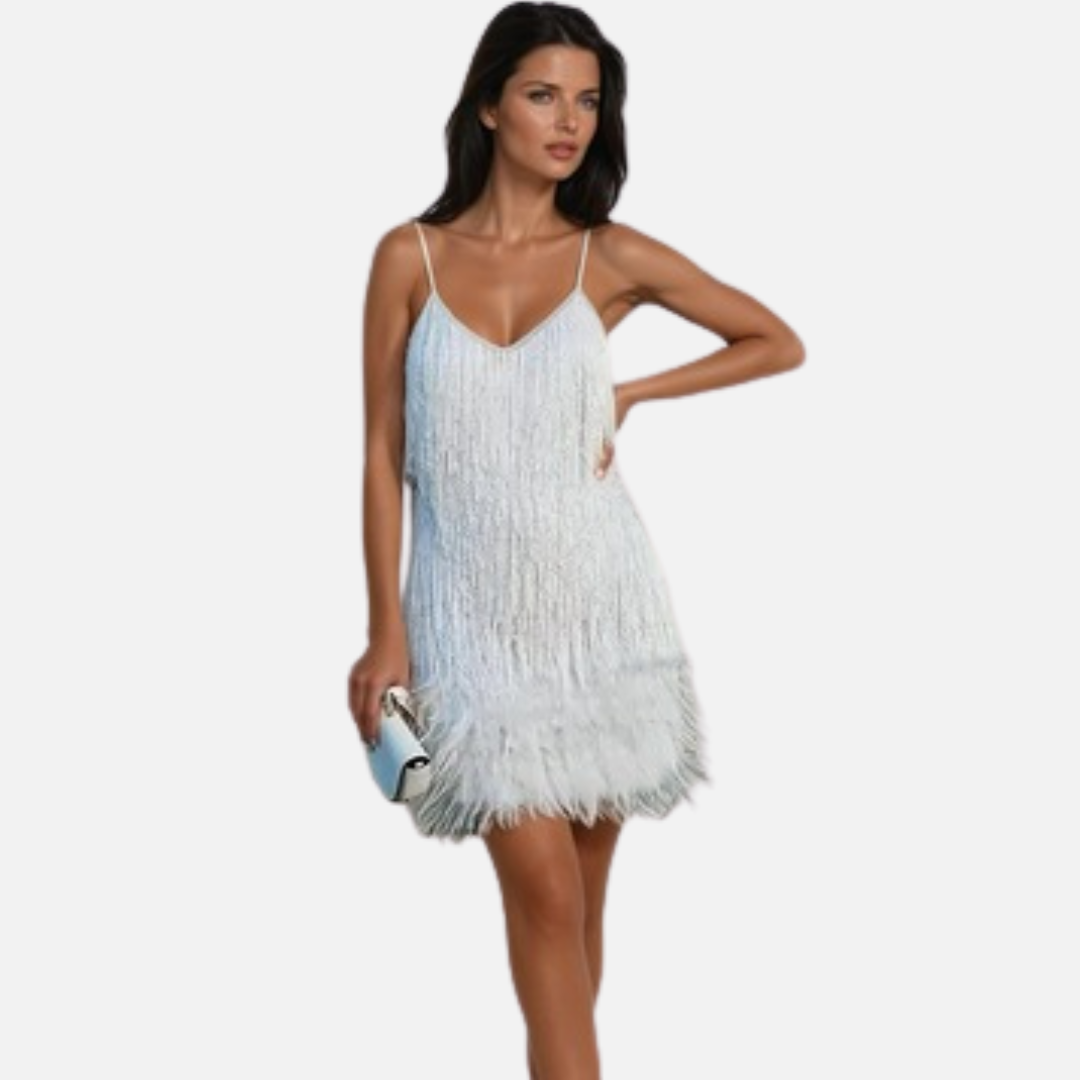 Minivestido de fiesta de plumas glamuroso para mujer