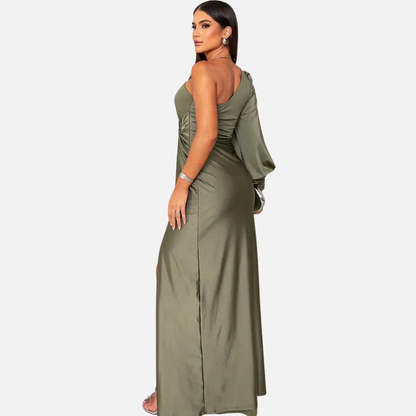 Vestido de noche de satén con lentejuelas para mujer