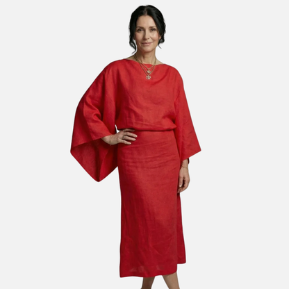 Maxivestido de lino con mangas kimono para mujer