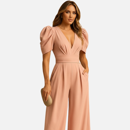 Mono de pierna ancha y manga abullonada para mujer - Ropa elegante para resort